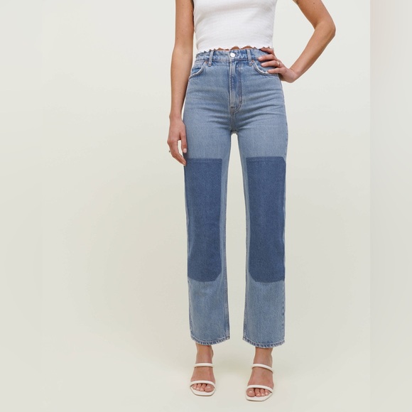 Reformation Clayton Carpenter Patch High Rise Straight Jeans - Picture 2 of 8